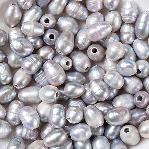 PandaHall Natürliche Süßwasser-Zuchtperlen, 7 ~ 8 mm, ovale Form, graue Perlen, lose Perlen für Halsketten, Armbänder, Schmuckherstellung, 100 Stück von PandaHall