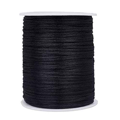 PandaHall 100m/106 Yard Rattail Satinschnüre 2 mm Schwarze Seidenschnur Seidige Kordel Dekorative Bastelschnur Für Chinesische Knoten Makramee Trimmen Schmuck Machen Traumfänger Braid Hair von PandaHall