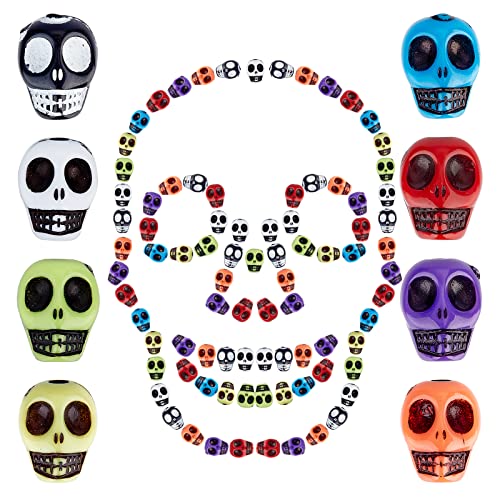 PandaHall 120 stücke Skeleton Kopf Perlen Mischfarbe Harz Halloween Skeleton Schädel Spacer Perle Charme für Halloween Ohrring Armband Schmuck Machen von PH PandaHall