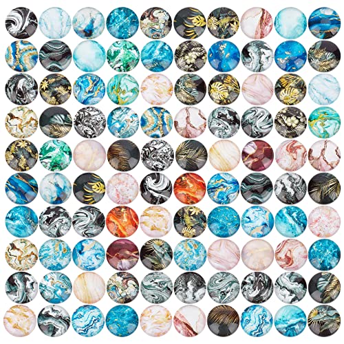 PandaHall 12mm Bedrucktes Glas Cabochon Dome Fliesen Marmormuster Cabochon Ornamente Halbrunde Cabochon Perlen Flatback 100pcs Für Foto Anhänger Cameo Schmuck Verzierung Dekoration Handwerk von PH PandaHall