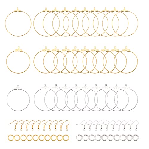 PandaHall 130pcs Hoop Earring Findings Perlen Hoop Earring Komponenten Mit Ohrringhaken Und Biegeringen Für Die Herstellung von Ohrringschmuck (Platinum & Goldend) von PH PandaHall