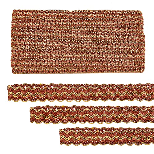 PandaHall 15 Yards Metallic Gimp Braid Trim, 15 mm Filigranes Gewelltes Spitzenband Mit Goldenem Innenfutter, Handwerksborte Für Boho-Kostüme, Heimwerkerarbeiten, Nähen, Heimdekoration, Sienaerde von PandaHall