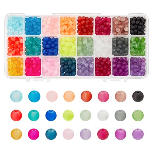 PandaHall 1560pcs 24 Farbe Glasperlen Bastelnperlen Milchglas Perlen für die Schmuckherstellung, 6mm Candy Farbe Frosted Perlen Bulk für die Halskette Armbänder Herstellung Schmuckherstellung von PandaHall