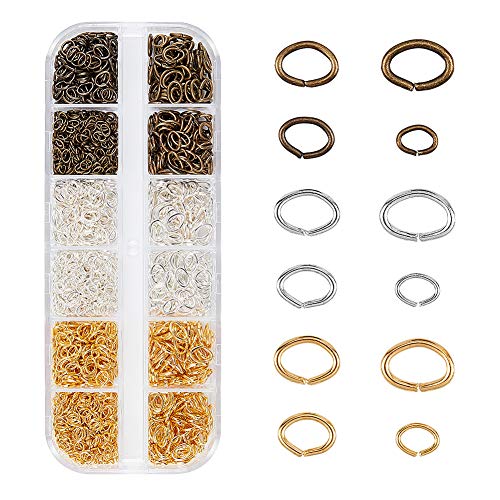 PandaHall 1860pcs Oval Biegen Ringe, Eisen Offene Ringe Oval Biegen Ringe Schmuck Zubehör für Ohrring Armband Halskette DIY, Antike Bronze/Gold/Silber (4x3mm 5x4mm 6.5x4.5mm 7x5mm) von PH PandaHall