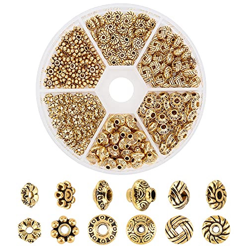 PandaHall 1Box Über 300pcs Antique Golden Tibetischen Stil Spacer Perlen Schmuckzubehör Zubehör für Armband Halskette Schmuckherstellung (5.5~6.5x2~7.5mm, Bohrung: 1~2mm) von PH PandaHall