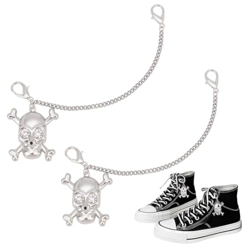 PandaHall 2 Stück Schuhanhänger Kette Metall Schuh Deko Ketten Totenkopf Schnürsenkel Charms Schuhschmuck Ketten Mit Karabinerverschluss Für Halloween Damen Sneaker Stiefel Sandalen Freizeitschuhe von PandaHall