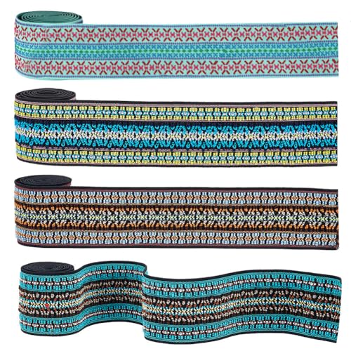 PandaHall 2 Zoll/5cm Jacquard Elastische Band, 3.6m Ethnische Blumen Trimmen Bestickt Gewebtes Band Boho Stoff Nähen Band Fransen Dekor Trimmen für DIY Kleidung Vorhang Verschönerung Dekoration von PH PandaHall