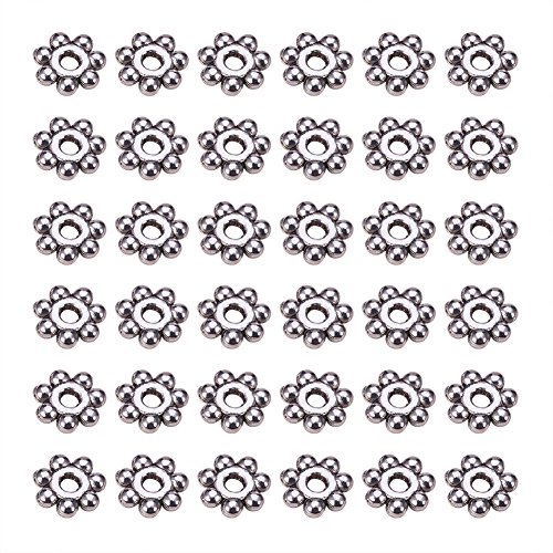 PandaHall 200pcs Tibetische Blume Abstandhalter Perlen 4mm Antik Silber Legierung Metall Schmuck Abstandhalter Mini Schneeflocke Lose Perlen für Armband Halskette Ohrring Schmuck Herstellung von PandaHall