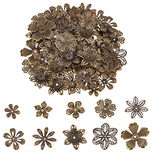 PandaHall 200 Stück Blume Zwischenperlen Eisen-Blumen-Perlenkappe Filigrane Tibetische Endkappen Für DIY-Ohrringe Armbänder Halsketten Schmuck Bastelzubehör Antik Bronze von PH PandaHall