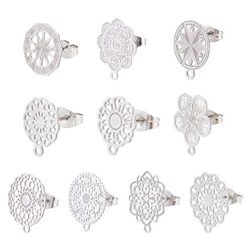 PandaHall 20pcs 10 Styles Flower Stud Ohrring Befunde Hohlblume Ohrpfosten Mit Schleife Ohrring Pad Basispfosten DIY Ohrring Komponenten Ohrring Rücken Für DIY Ohrring Schmuckherstellung von PH PandaHall