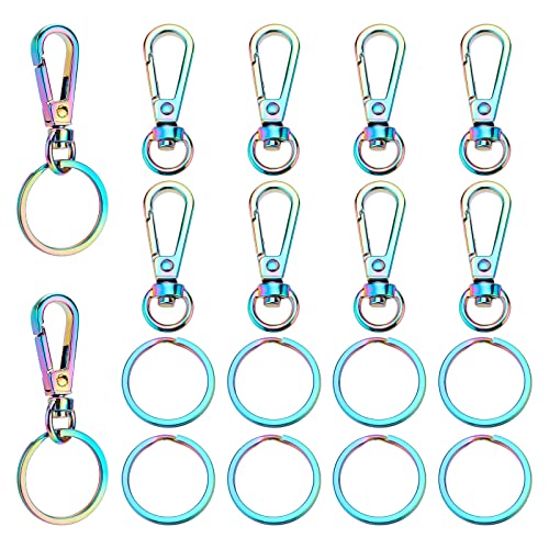 PandaHall 20pcs Rainbow Drehverschlüsse Set 10pcs Metall 1.5" Trigger Karabinerhaken Lanyard Schlüsselbund Haken Mit 10pcs 25mm / 0.98" Edelstahl Flach Schlüsselanhänger Für Geldbörse Riemen von PH PandaHall