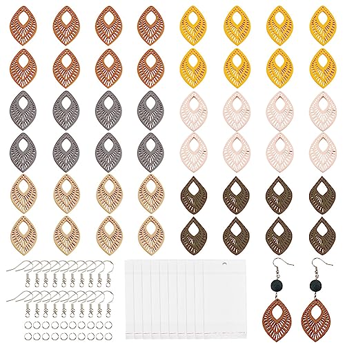 PandaHall 220 Stück Holz-Ohrring-Anhänger, Blatt Baumeln Charm Ohrring DIY Kit Verzierungen Hängende Ornamente Ohrringe Anhänger Charms Mit Ohrringhaken Und Biegeringen Für Die Schmuckherstellung von PH PandaHall