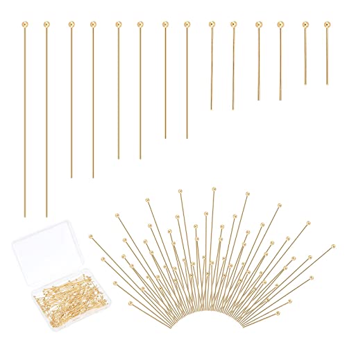 PandaHall 24K Gold Kugelkopfstifte 200 stücke 7 Größe 304 Edelstahl Schmuckherstellung Pins Metall End Headpins Perlen Pin Für Ohrring Anhänger Armband Halskette Schmuck DIY Handwerk 15 mm ~ 50 mm von PH PandaHall