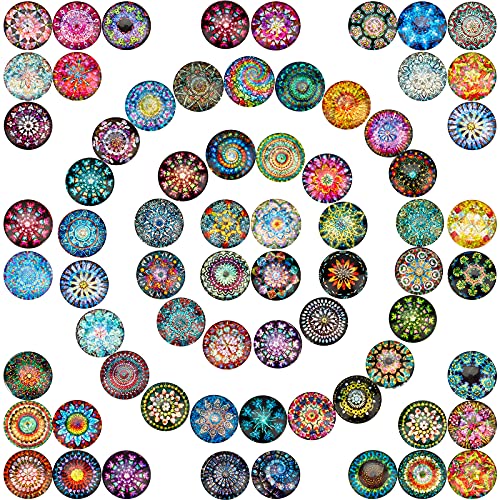 PandaHall 25mm Kaleidoskop Glascabochons, 70pcs Mosaik Bedruckte Glaskuppel Cabochons Halbrunde Cabochons Fliesen Für 25mm Kuppel Schmuck Anhänger Tabletts Rohlinge von PH PandaHall