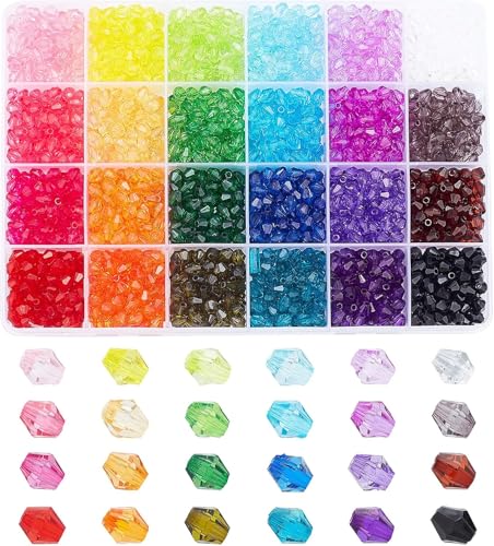 PH PandaHall Perlen Zum Christmas Auffädeln, 6mm Kristall Facettierte Perlen 24 Farben Glitzerperlen Regenbogen Bicone Perlen für DIY Schneeflocken Ornament Weihnachts Armbänder Schmuck 2160 Stück von PH PandaHall