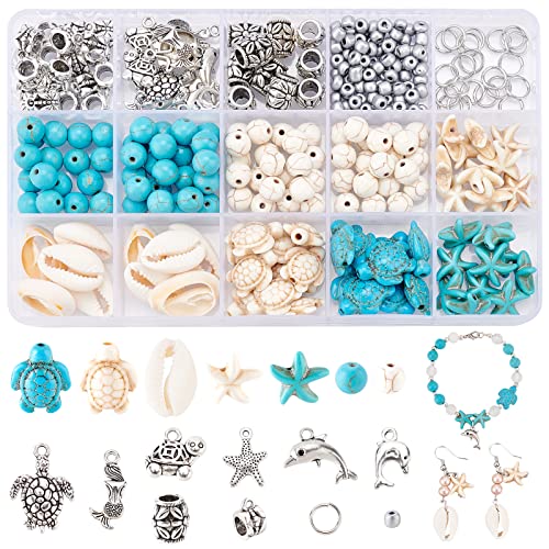 PH PandaHall 292pcs Ocean Schmuckherstellungsset, Strand Perlen Charms für Auffädeln Mit Schildkröten Meerjungfrau Delphin Seestern Legierungs Meer Anhängern Für Geschenk Halsketten Fußkettchen Bastel von PH PandaHall