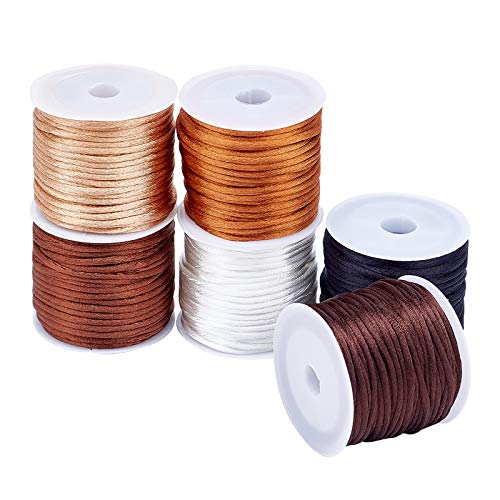 PandaHall 2mm Nylon Satin Seidenschnüre, 6 Farbe Rattenschwanzschnur Perfekt Für Die Schmuckherstellung, Halskette Perlen, Makramee, Verknoten, Armband Machen, Traumfänger, 65 Meter Total von PH PandaHall