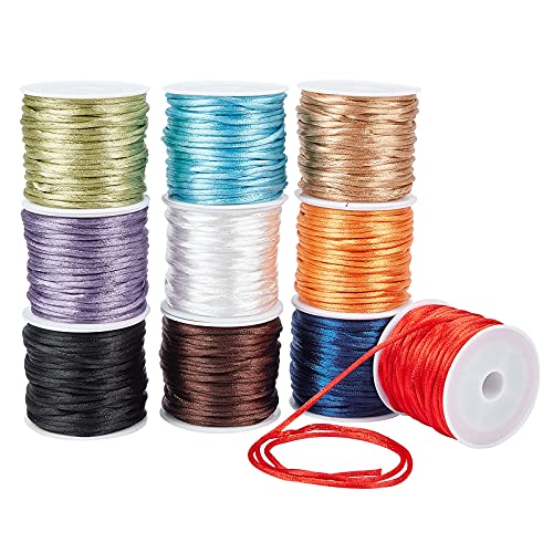 PandaHall 2mm Nylon Satin Seidenschnüre 10 Farben 100 Yard Satin Rattail Trim Cord Für Schmuckherstellung, Halskette Perlen, Makramee, Verknoten, Armband Machen, Traumfänger Und Mehr von PH PandaHall