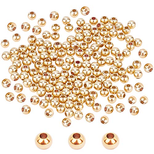 PandaHall 300pcs 14K Vergoldete Messingperlen 4mm Gold Perlen Abstandsperlen Goldmetallperlen Langlebige runde Glatte Zwischenperlen für den Sommer Stapelbare Halsketten Armbänder Ohrringherstellung von PandaHall