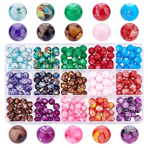 PandaHall 300 Stück 8mm Glasperlen, 15 Farbe Backen Bemalte Ziehbank Glasperlen Runde Abstandshalter Lose Perlen für Frühling Muttertag Halskette Armbänder Schmuckherstellung von PH PandaHall