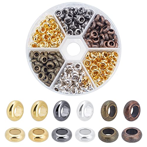 PandaHall 300 stücke 6 Farbe Rondelle Großes Loch Spacer Perlen Tibetischen Europäischen Spacer Lose Loch Metallperlen für Halskette Armband Schmuck Machen, 7mm, Loch: 4mm von PH PandaHall