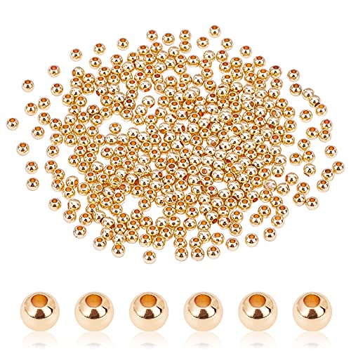 PandaHall 300pcs Glatte Runde Perlen, 3mm 14K Vergoldete Perlen Langlebige Überzogene Kleine Abstandsperlen Nahtlose Kugelperlen Für Armband Halskette Schmuck Handwerk Herstellung von PH PandaHall