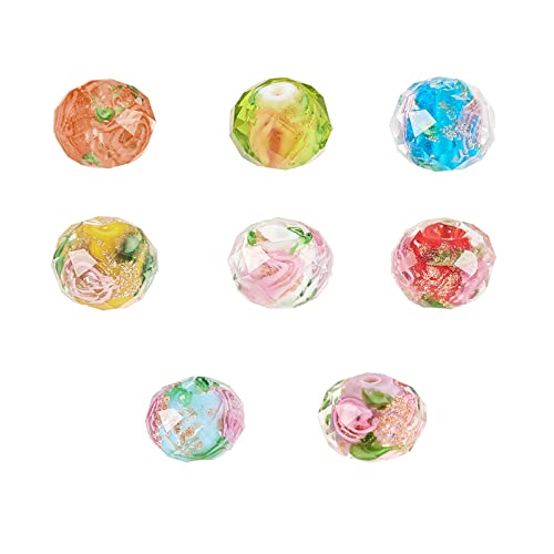 PandaHall 32pcs Blumen Lampwork Korne sortierte Farbe Goldsand facettierte Glaskorne für Armband-Halsketten-Schmucksachen, die Versorgungsmaterialien bilden, 10mm von PH PandaHall