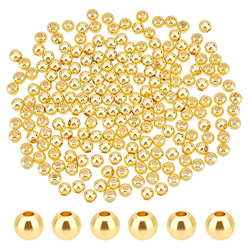 PandaHall 400 Stück 4 mm Glatte Goldperlen 18K Vergoldete Messingperlen Langlebige Runde Abstandsperlen Nahtlose Lose Kugelperlen Für Sommer Hawaii Stapelbare Halsketten Armband Ohrring Machen von PH PandaHall