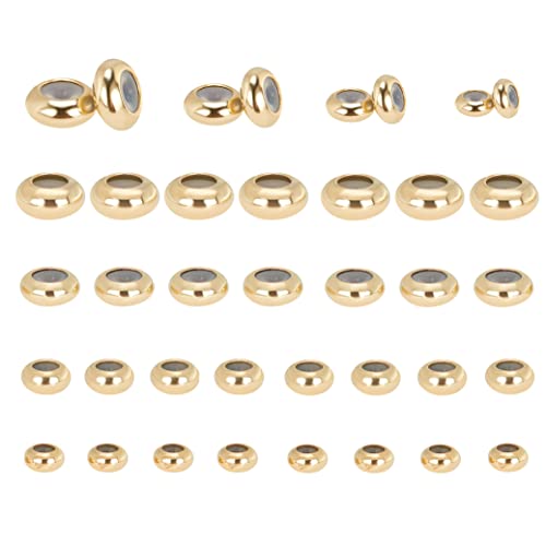 PandaHall 40Pcs 24K Vergoldet Abstandsperlen 4 Größen Messing Gummiperlen Echt Verstellbarer Schiebeverschluss Runde Perlen Einfügen Gummistopper Metallperlen Für DIY Schmuckherstellung Zubehör von PH PandaHall