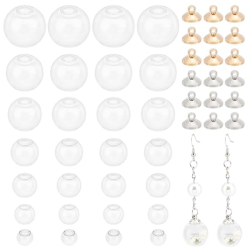 PandaHall 42 Mini-Kugel aus Klarem Glas, Leer Wunsch Glaskugel mit Kappen Befüllbarem Kugelfläschchen Charm Transparenten Ornamenten zum Aufhängen für DIY Anhänger Ohrstecker Herstellung, 8~20x19mm von PH PandaHall