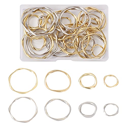 PandaHall 48 Stück Legierung gedrehte Verbindungsringe 4 Größen Golden & Silver Round Circle Frames Connectors Ring Metal Link Charms für DIY Halskette Armband Ohrring Schmuckherstellung von PH PandaHall