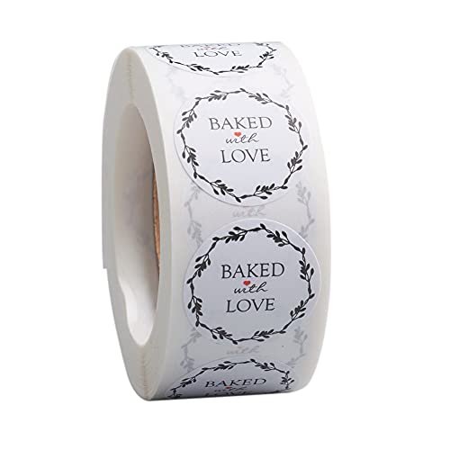 PandaHall 5 Rollen Baked with Love Aufkleber 1 Zoll Weiß Rund Backen Aufkleber Selbstklebend Papier Geschenkanhänger Aufkleber für Umschlag Geschenktüte Verpackung Boutique Backen von PH PandaHall