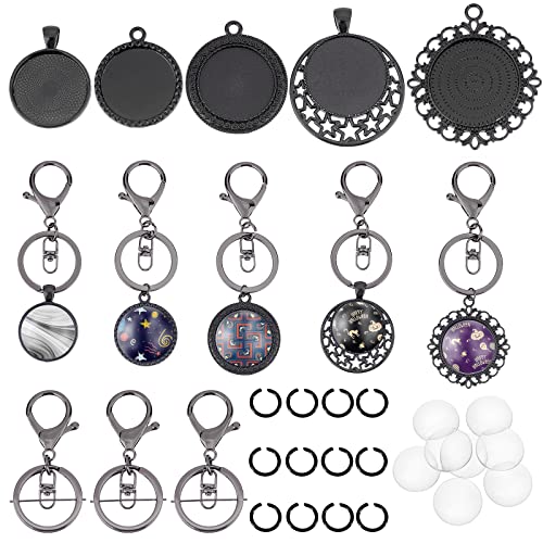 PandaHall 50 Lünette Anhänger Rohlinge Einstellungen 10pcs Anhänger Tabletts Rohlinge 10pcs Glas Cabochons Fliesen Mit Schlüsselanhängern Und Biegeringen Für Blumensträuße Hochzeite Abschlussfeiern von PH PandaHall