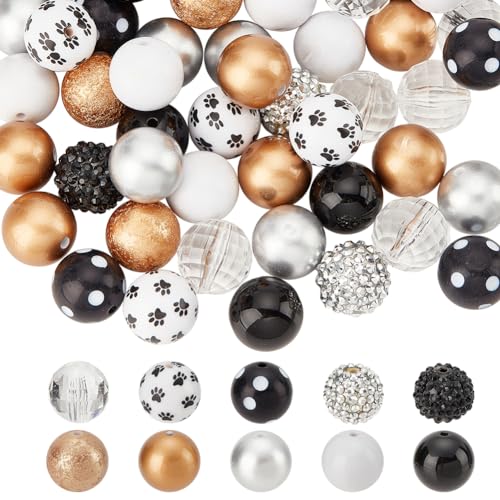 PandaHall 50 Stück 20mm Acrylperlen, Kaugummiperlen Schwarzgold Chunk-Perlen Fokalperlen Große Lose Perlen für Stift Hochzeit Weihnachten Girlande Schmuck Armband Stift Taschenketten Herstellung von PH PandaHall