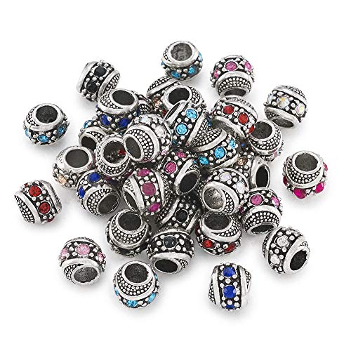 PandaHall 50 Stück Legierung Strass Europäische Perlen Zufällige gemischte Farbe Großes Loch Rondelle Spacer lose Charm Perlen für europäische Schlangenketten-Armbänder, 11 x 10 mm von PandaHall