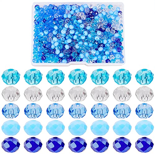 PH PandaHall 500PCS Bastelperlen Blau Zum Auffädeln, 6mm Böhmische Kristallperlen Blaues Meer Facettierte Glasperle 5 Farben Rondelle Lose Perlen Für DIY Armbänder, Halsketten, Tasche, Flower Crafts von PH PandaHall