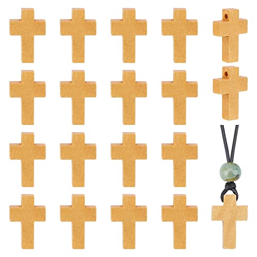 PandaHall 50pcs Holz Kreuz Anhänger Charms Holzkruzifix Mini Kreuz Charms um Armband Halskette Schmuck Anhänger für Halskette Schmuck Zubehör 22x14x4mm Loch: 2mm zu machen von PandaHall