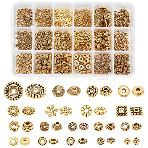 PandaHall 540 Stücke Goldene Perlen 18 Arten Tibetanische Legierung Spacer Perlen Antike Goldene Abstandsperlen Schmuckzubehör Lose Perlen Metall Perlen für Armband Halskette Schmuck Mache von PH PandaHall