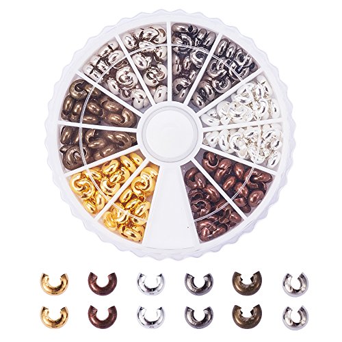 PandaHall 6 Farben 250 Stück Halbrund Quetschperlen Knoten Set Quetschperlen Knoten Set für DIY Schmuckherstellung, 4mm von PH PandaHall