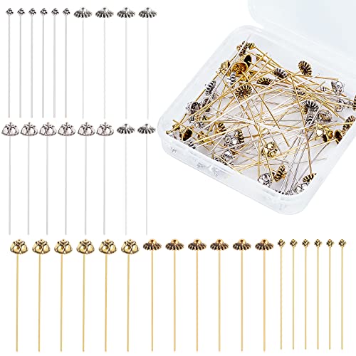 PandaHall 6 Styles Head Pin Nadeln, 60 stücke Kugelkopf Pins Tibetanische Kopfpins Schmuck Kopf Pins Blumenperlen Pins Für Wrapped Loops Ohrring Schmuckherstellung DIY Handwerk von PH PandaHall