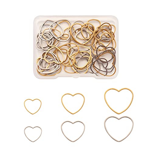 PandaHall 60 Stück Edelstahl Verbindungsringe hohl Herz Rahmen Charms Anhänger 3 Größen Golden & Silver Ohrring Ringe Perlenreifen für DIY Halskette Armband Ohrringe Schmuckherstellung von PH PandaHall