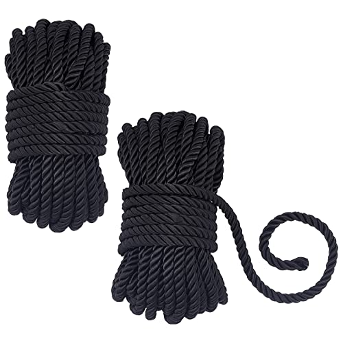 PandaHall 65 Fuß/20 m Geflochtene Verdrehte Seidenseile 6 mm Durchmesser Schwarzes Weiches Polyester-Seil Mit Seidengriff Gedrehte Kordel Für Heimwerker-Handwerk Nähen Knoten Camping Heimdekoration von PH PandaHall