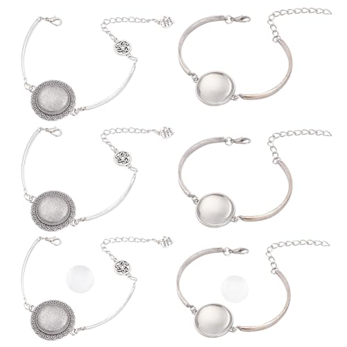 PandaHall 6pcs Armband Lünetteneinstellungen 3 Stile Legierung Lünette Tablett Blanko Armreifen Flach Rund/Oval Schmuck Lünette Basis Verstellbar Blanko Tablett Mit 6 Klarglas-Cabochons von PH PandaHall