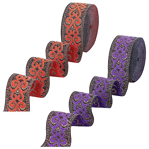 PandaHall 7 Yard Ethnisches Jacquardband 1-1/4 Zoll Emobridered Webband Blumengewebtes Zierband Zum Nähen Basteln Heimdekoration Hochzeit Geschenkpapier Taschenriemen Verzierung 2 Farben von PH PandaHall