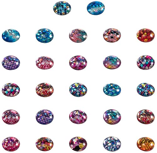 PandaHall 70pcs 35 Styles Mermaid Scales Glas Cabochons Plattfisch Haut Glas Cabochons Kuppel Edelsteine Für Foto Cameo Anhänger Schmuckherstellung Handwerk Scrapbooking (12mm) von PH PandaHall