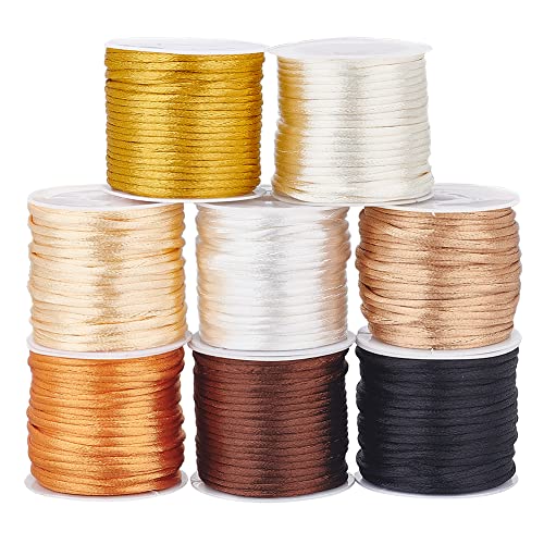 PH PandaHall 8 Rollen Satin Nylon Trim Cord, 2mm Weihnachtsbaum Perlenschnur Rattail Seidenschnur Nylonschnur Chinesische Knotenschnur Kumihimo Makramee-Faden Sortiert Für Schmuckherstellung von PH PandaHall