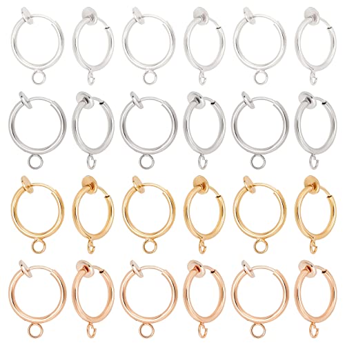 PandaHall Clip On Ohrring Konverter 20 Paar Messing Ohrringclips Mit Einfachen Offenen Schleifen Clip On Creolen Für Nicht Durchbohrte Ohren DIY Ohrringherstellung Gold/Silber/Roségold/Platin von PH PandaHall