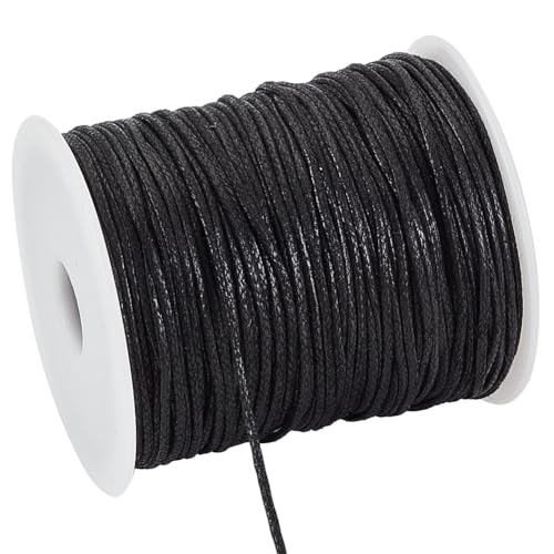 PandaHall Elite 1 Rolle 100yards 1,5 mm Gewachste Baumwollschnur Faden Friesen String Spool für Schmuck Makramee Supplies, schwarz von PH PandaHall