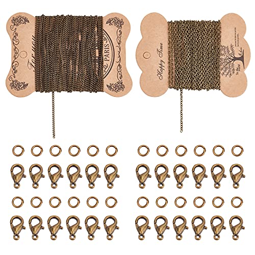 PandaHall Elite 2 Blätter 5m / Blatt Eisen Twisted Ketten Panzerketten Halsketten mit 100 Stück 4mm Biegeringe und 20 Stück Messing Karabinerverschlüsse für DIY Schmuckherstellung, antike Bronze von PH PandaHall