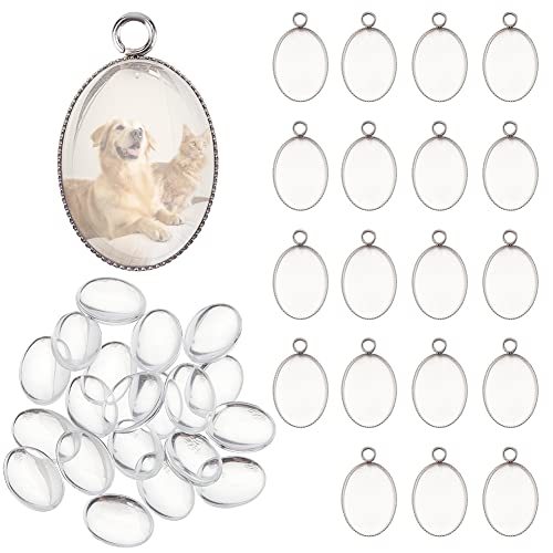 PandaHall Elite 20er Lünette Anhänger Rohlinge Einstellungen mit 20er Oval Anhänger Trays Lünette Rohlinge und 20er Glascabochons Clear Dome für die Herstellung von Fotoschmuck, 18x13mm von PH PandaHall